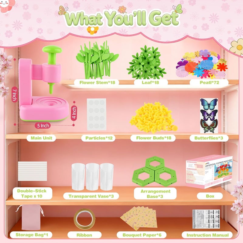 Nicella Fabric Flower Bouquets Toys,Flower Making Kit-DIY Craft Kits Toys for Kids,DIY Build Your Flowers Bouquet, Arts and Crafts for 3 4 5 6 7 8+Year Old Girl Birthday Gifts Ideas - Image 2
